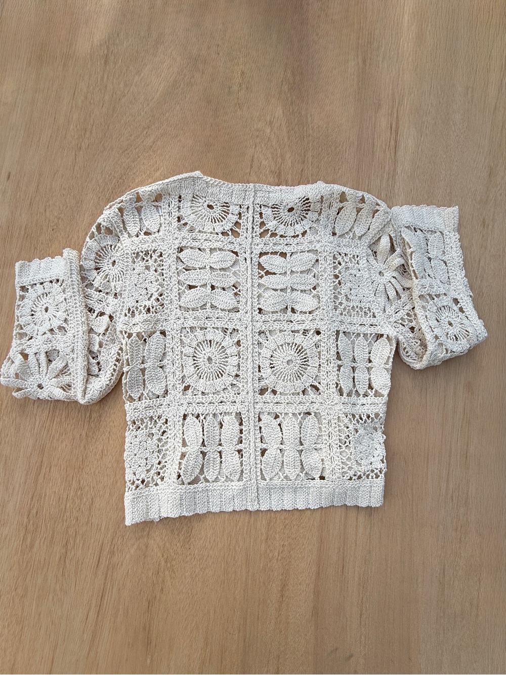 Solitaire Boho Crochet Ivory Cream Granny Square Cardigan Women’s M Cottagecore - Picture 5 of 9